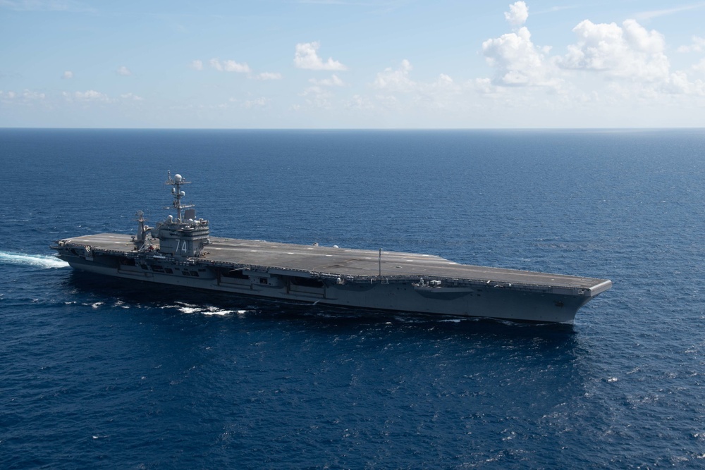 The USS John C. Stennis transits the Atlantic Ocean