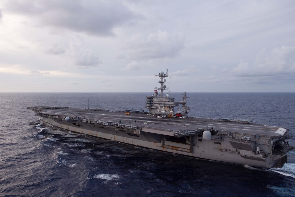 The aircraft carrier USS John C. Stennis (CVN 74) transits the Atlantic Ocean, Nov. 4, 2019