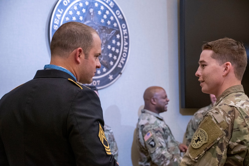 edal of Honor Recipient Master Sgt. Matthew Williams visits Oklahoma US Army Recruiting Battalion
