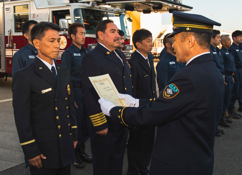 CNFJ Fire Department Trains Life Saving Techniques to Yokohama City, Receives Award