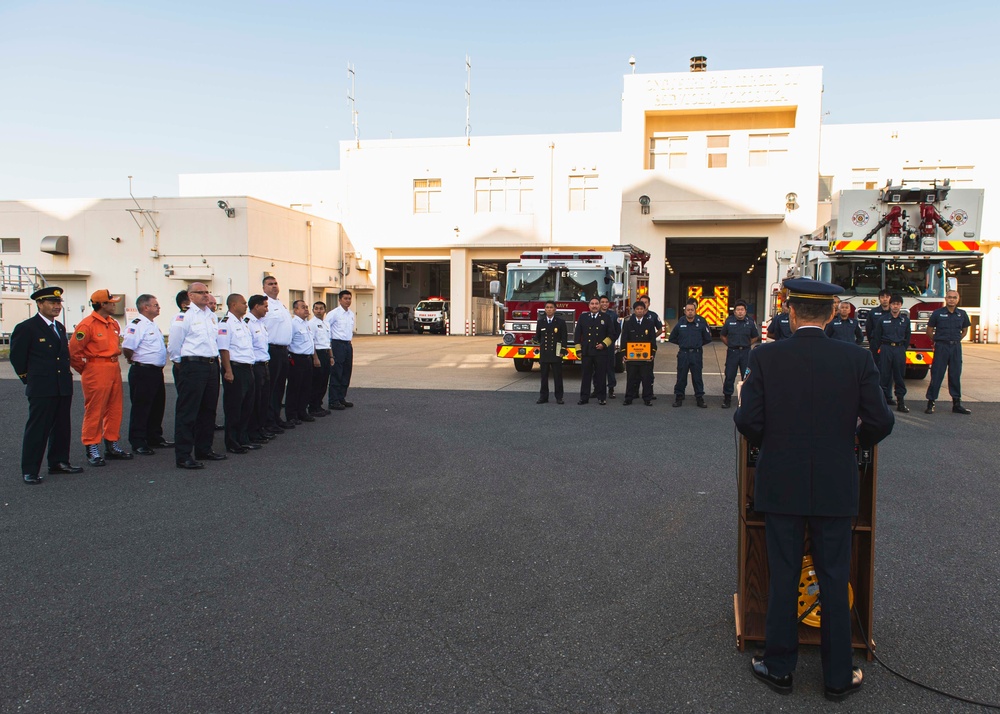 CNFJ Fire Department Trains Life Saving Techniques to Yokohama City, Receives Award