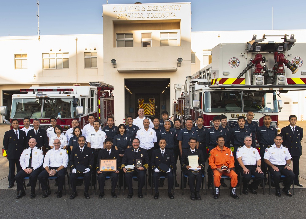 CNFJ Fire Department Trains Life Saving Techniques to Yokohama City, Receives Award