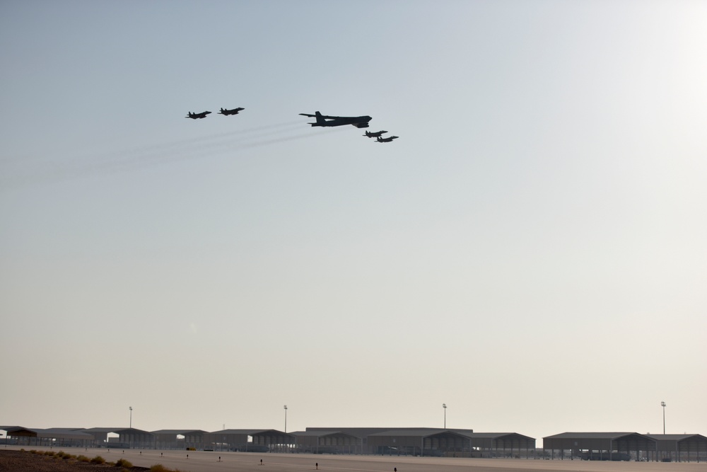 U.S. Air Force B-52H Stratofortress flies with Saudi Arabian F-15C Eagles