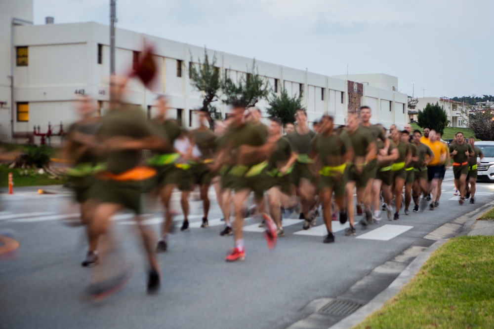 US Marines and Sailors Participate in a Marine Corps Birthday Run
