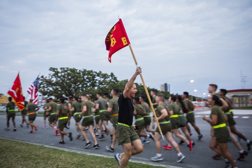 US Marines and Sailors Participate in a Marine Corps Birthday Run