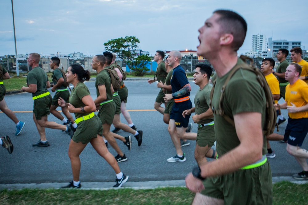 US Marines and Sailors Participate in a Marine Corps Birthday Run
