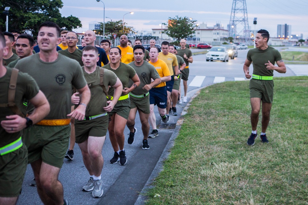 US Marines and Sailors Participate in a Marine Corps Birthday Run