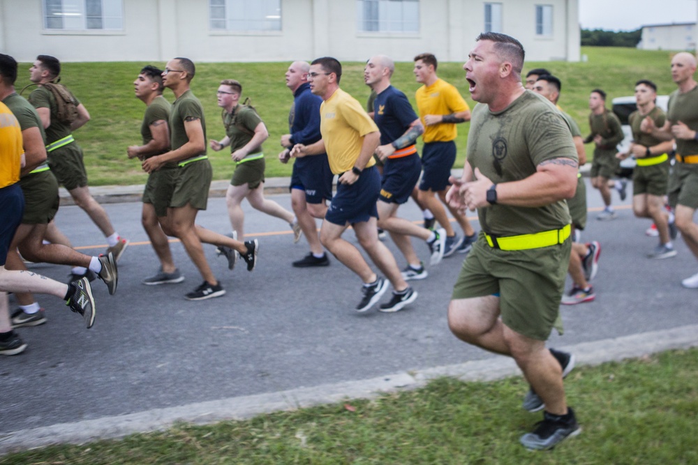 US Marines and Sailors Participate in a Marine Corps Birthday Run