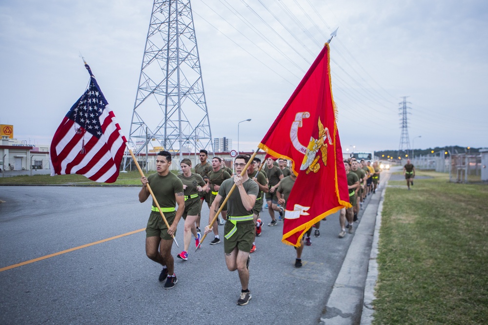 US Marines and Sailors Participate in a Marine Corps Birthday Run