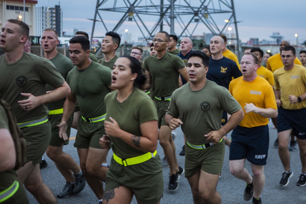 US Marines and Sailors Participate in a Marine Corps Birthday Run