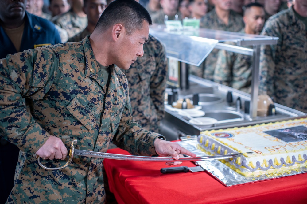 Marines, Sailors celebrate 244th Marine Corps birthday aboard USS John P. Murtha