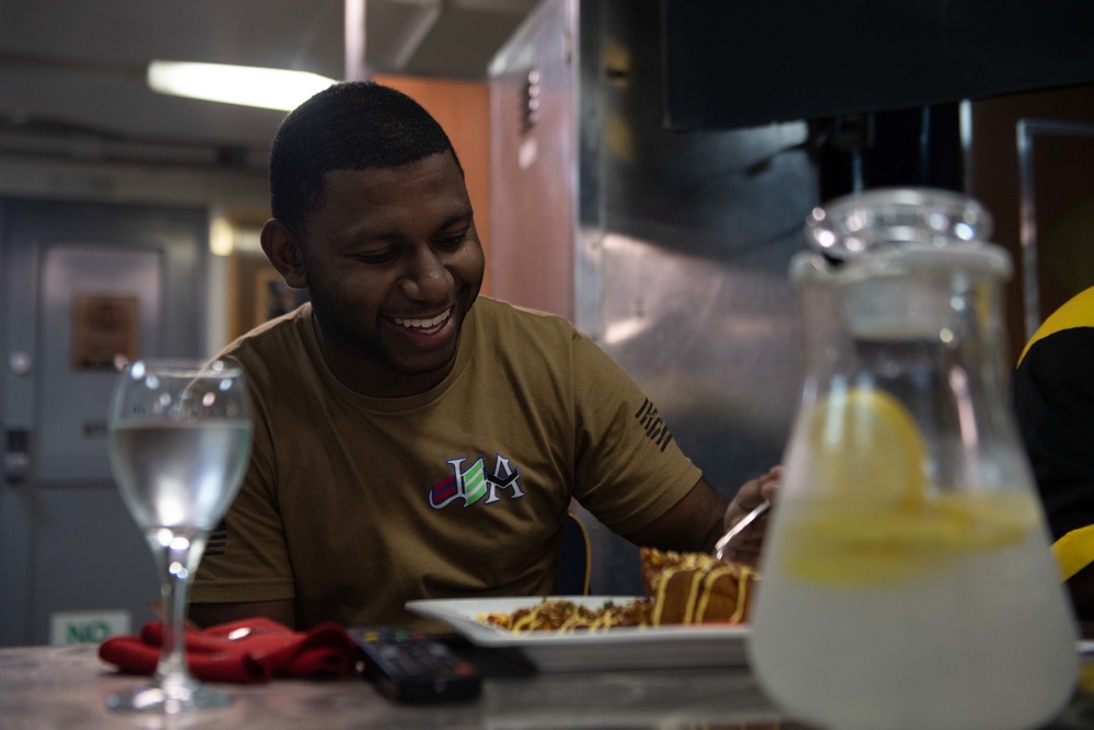 U.S. Sailor participates in a chili cook off