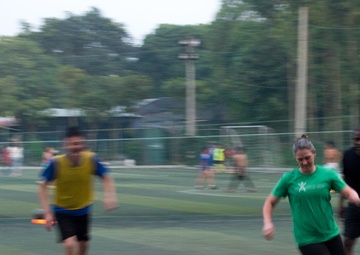 A DPAA recovery team plays soccer to build partnerships