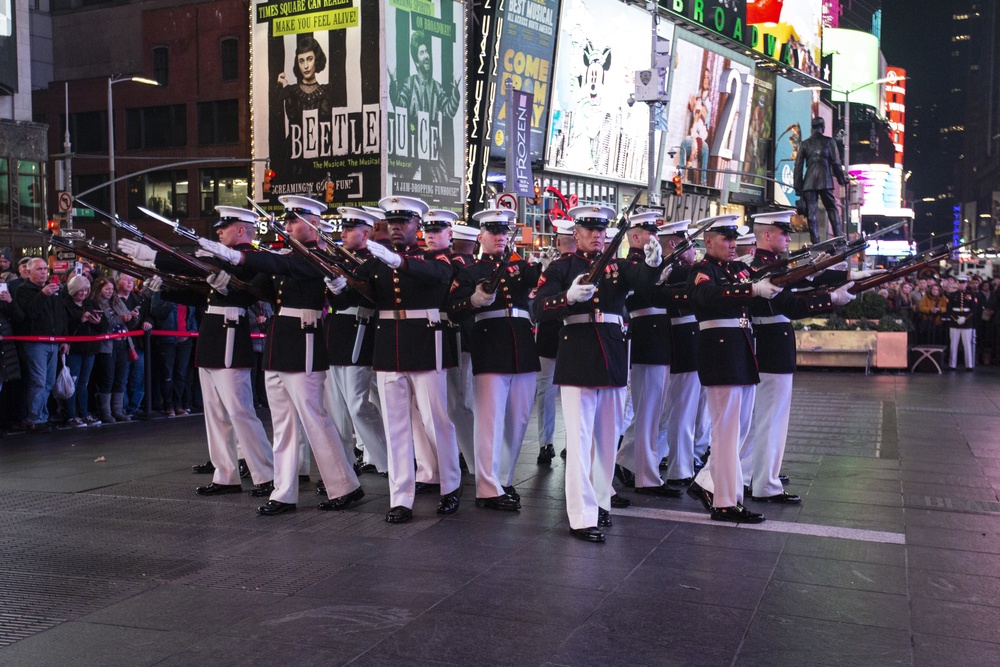 Marine Corps Silent Drill Platoon performs in Times Square