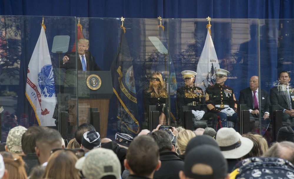 President of the United States Donald Trump Speaks at New York City's Veterans Day Ceremony