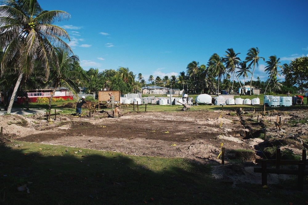 U.S. Navy Seabees deployed with NMCB-5’s Detail Marshall Islands set up the Ennibur Evacuation Center project site