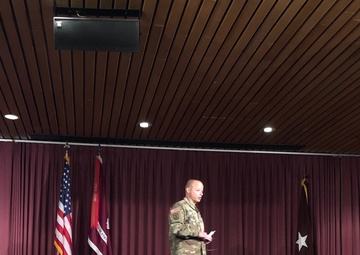 Brig. Gen Jack Davis addresses the Army Nurse Corps during a townhall