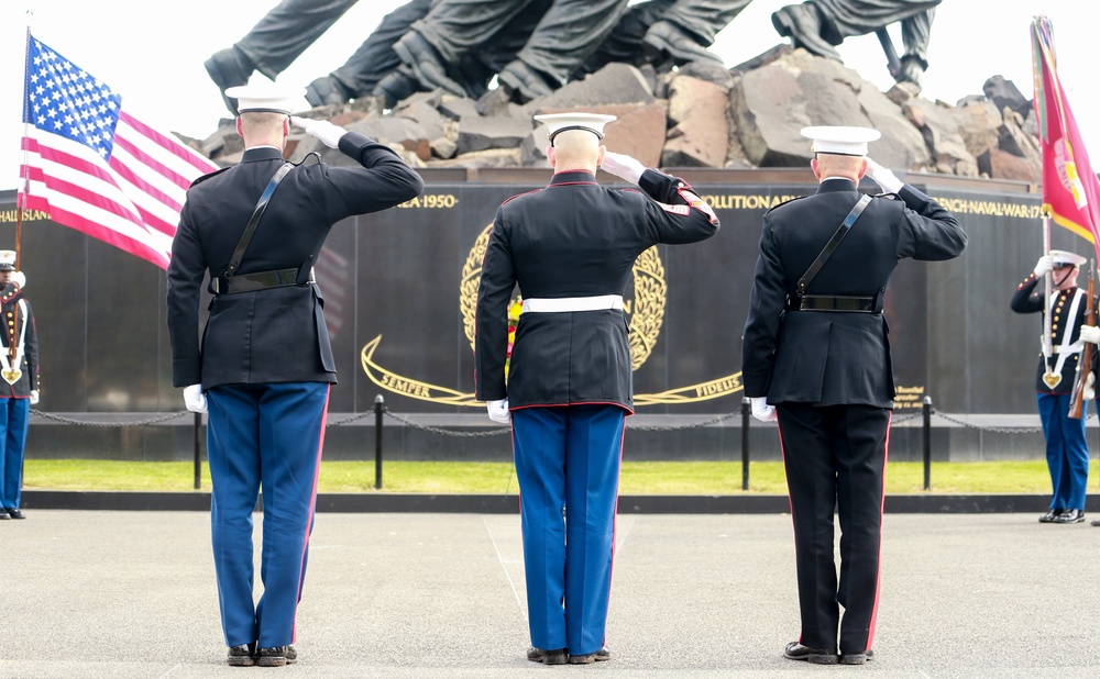 Marines perform during Wreath Laying Ceremony at Marine Corps War Memorial