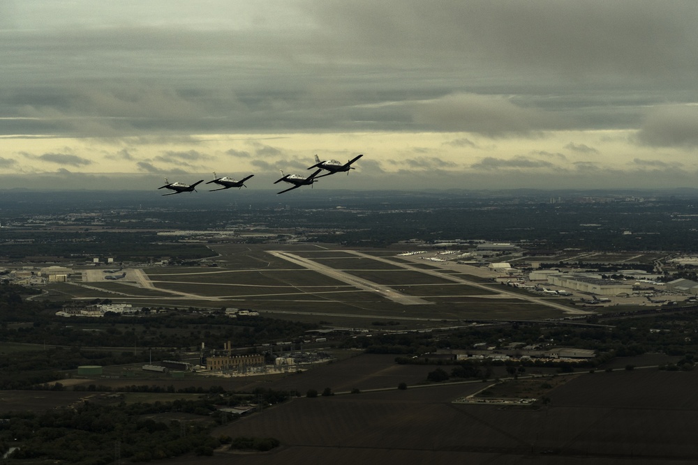 Vance AFB Performs 4-Ship Formation for BMT Graduation