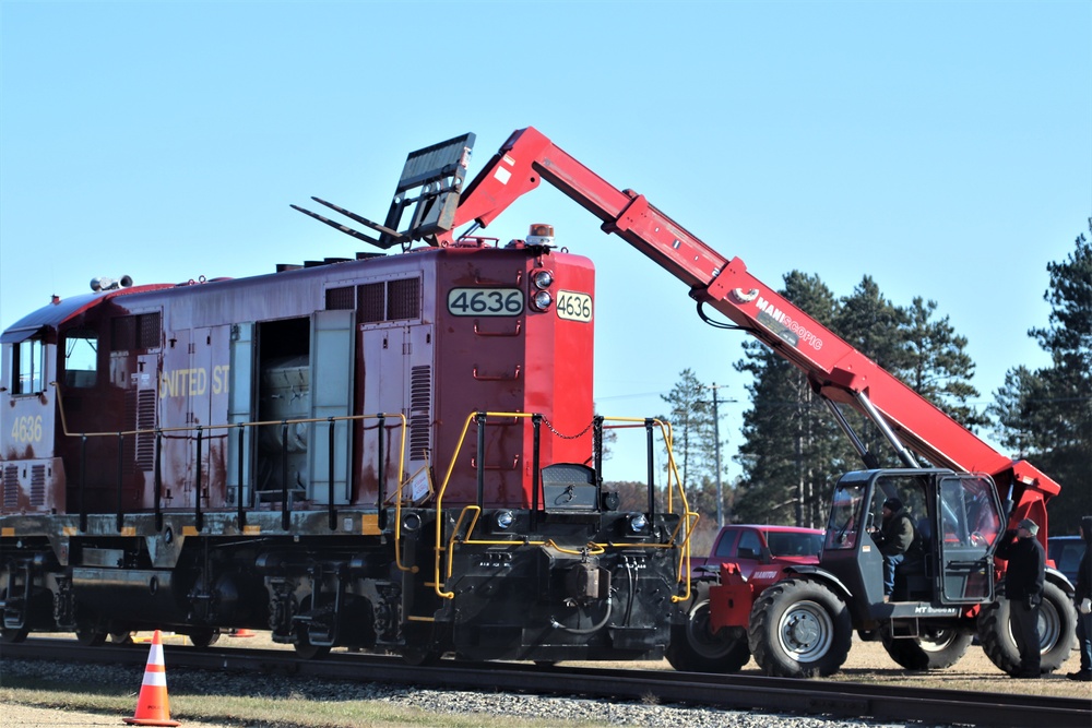 Maintenance personnel repair Fort McCoy locomotive, return it to service in time for rail offload