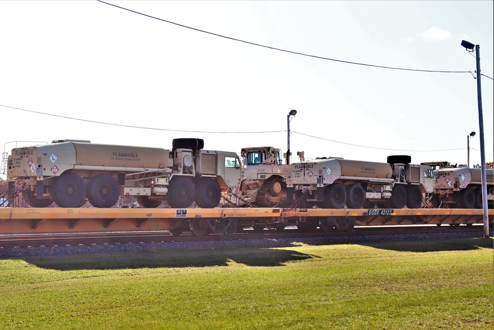 Engineer unit's equipment, vehicles on railcars at Fort McCoy return from 2019 Operation Resolute Castle deployment