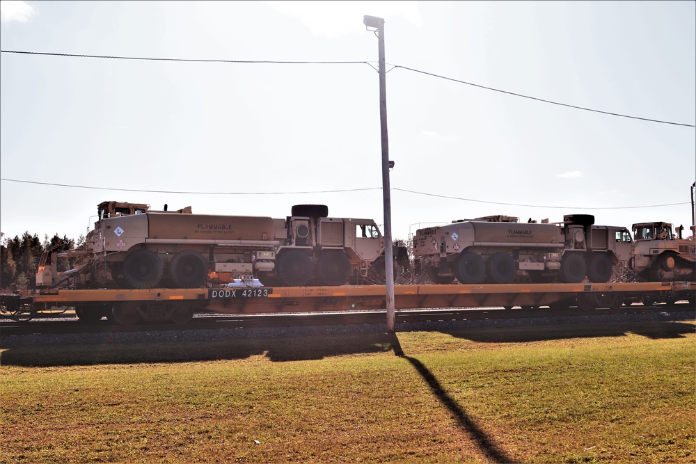 Engineer unit's equipment, vehicles on railcars at Fort McCoy return from 2019 Operation Resolute Castle deployment
