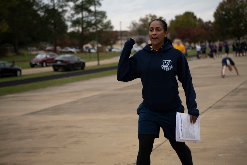 USAF First Sergeant Academy instructor cheers on students.