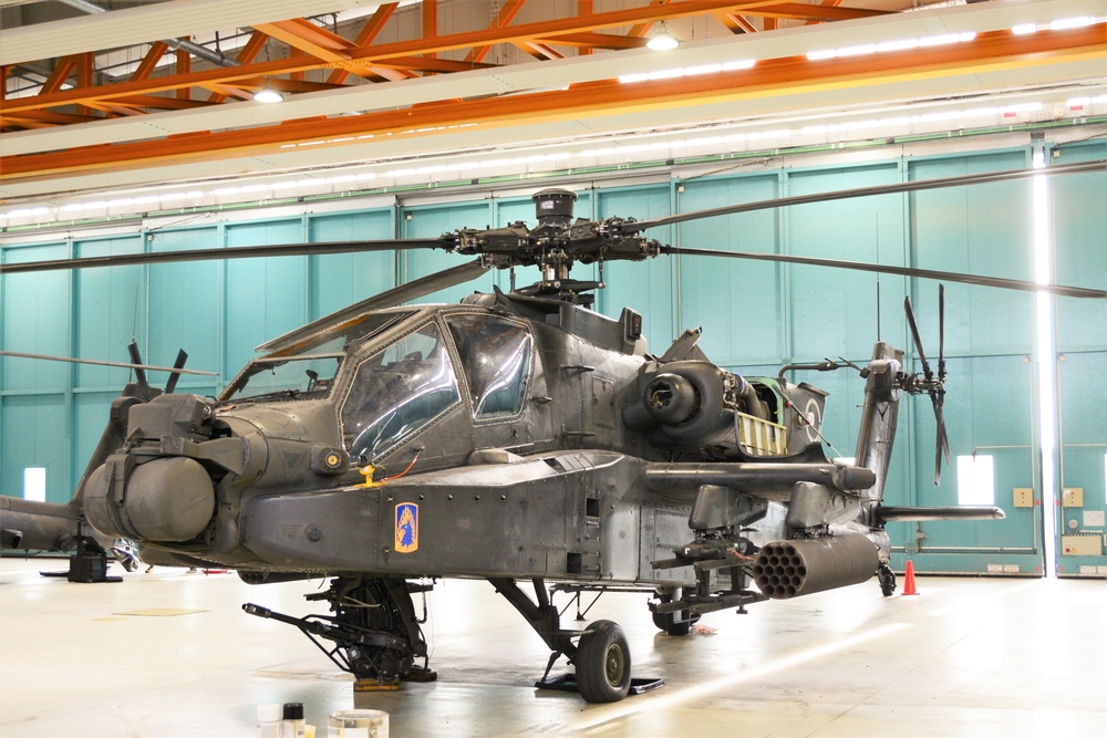 Apache Longbow in aircraft hangar