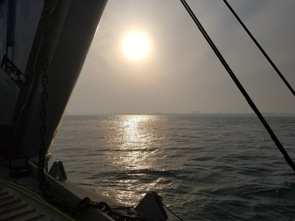 Sunset as viewed from the front ramp area of the Army Logistic Support Vessel-5 (LSV-5)