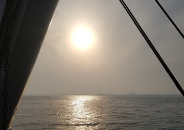 Sunset as viewed from the front ramp area of the Army Logistic Support Vessel-5 (LSV-5)