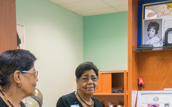 Lucy Richardson started working in the Randolph Air Force Base beauty salon 50 years ago and overcame prejudices of the time.