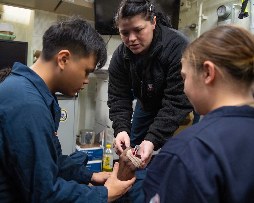 Sailors Aboard USS McCampbell (DDG 85) Participate in a Medical Training Team Drill