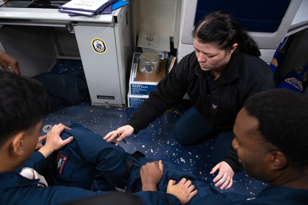 Sailors Aboard USS McCampbell (DDG 85) Participate in a Medical Training Team Drill