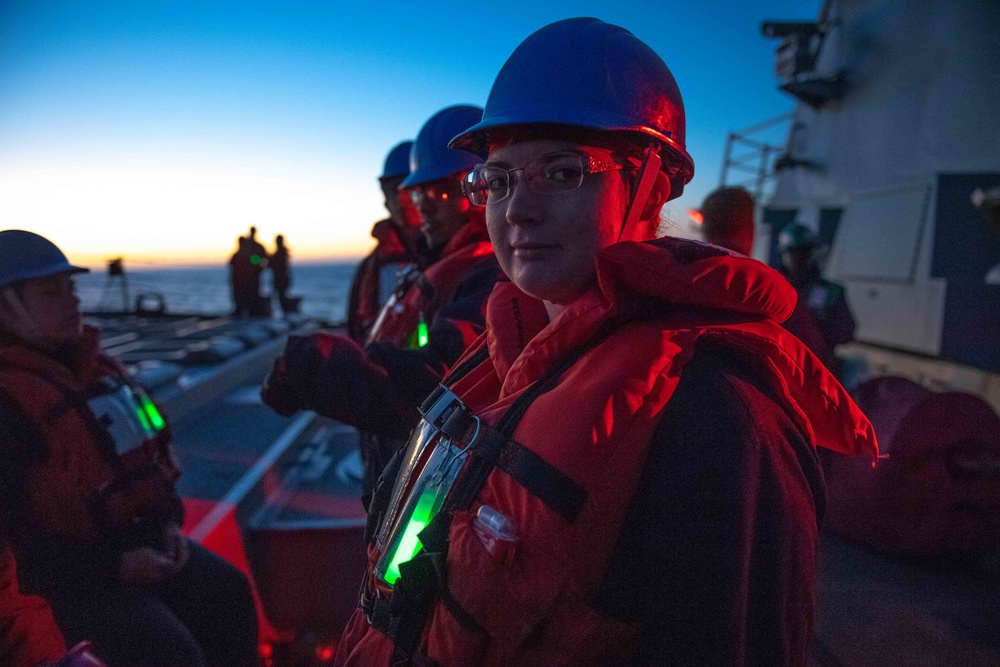 Sailors Aboard USS McCampbell (DDG 85) Participate in Replenishment-at-sea with the USNS Washington Chambers (T-AKE 11)