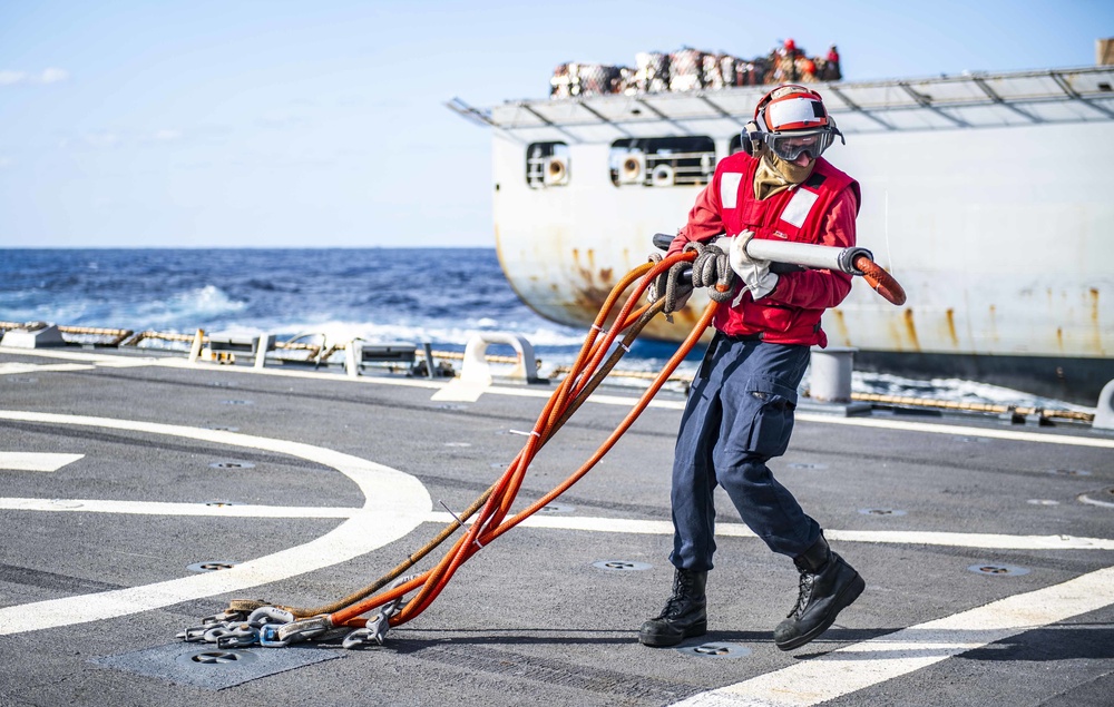 USS Milius (DDG 69) Conducts a Replenishment-at-Sea with USNS Washington Chambers (T-AKE 11) During ANNUALEX 19