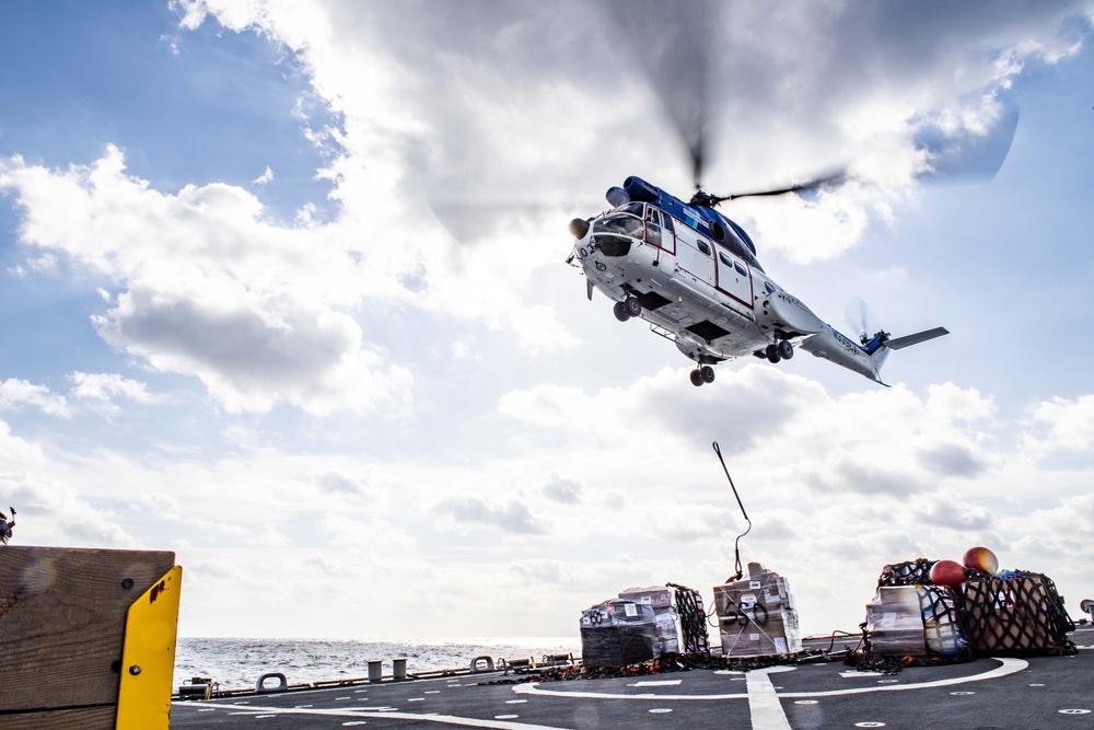 USS Milius (DDG 69) Conducts a Replenishment-at-Sea with USNS Washington Chambers (T-AKE 11) During ANNUALEX 19