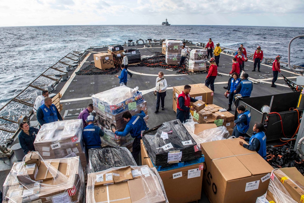 USS Milius (DDG 69) Conducts a Replenishment-at-Sea with USNS Washington Chambers (T-AKE 11) During ANNUALEX 19
