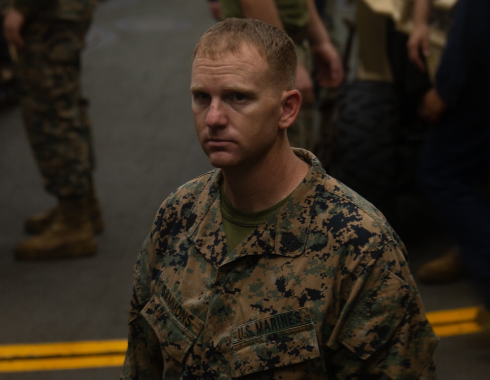 U.S. Marine Corps 1st Sgt. Dustin Sammons oversees AAV drills during exercise Tiger TRIUMPH