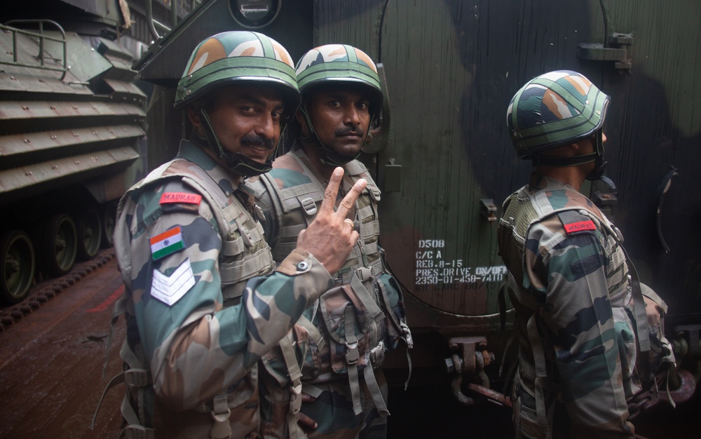 Indian Army Soldiers participate in AAV Drills during exercise Tiger TRIUMPH