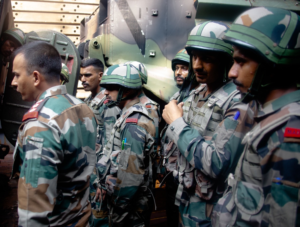 Indian Army Soldiers participate in AAV Drills during exercise Tiger TRIUMPH