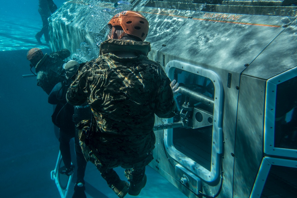 Pendleton Marines submerge in underwater helicopter egress training