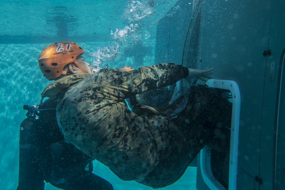Pendleton Marines submerge in underwater helicopter egress training