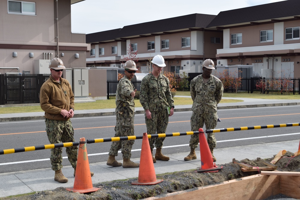 U.S. Navy Seabees deployed with Naval Mobile Construction Battalion 5’s Detail Iwakuni prepare for concrete placement