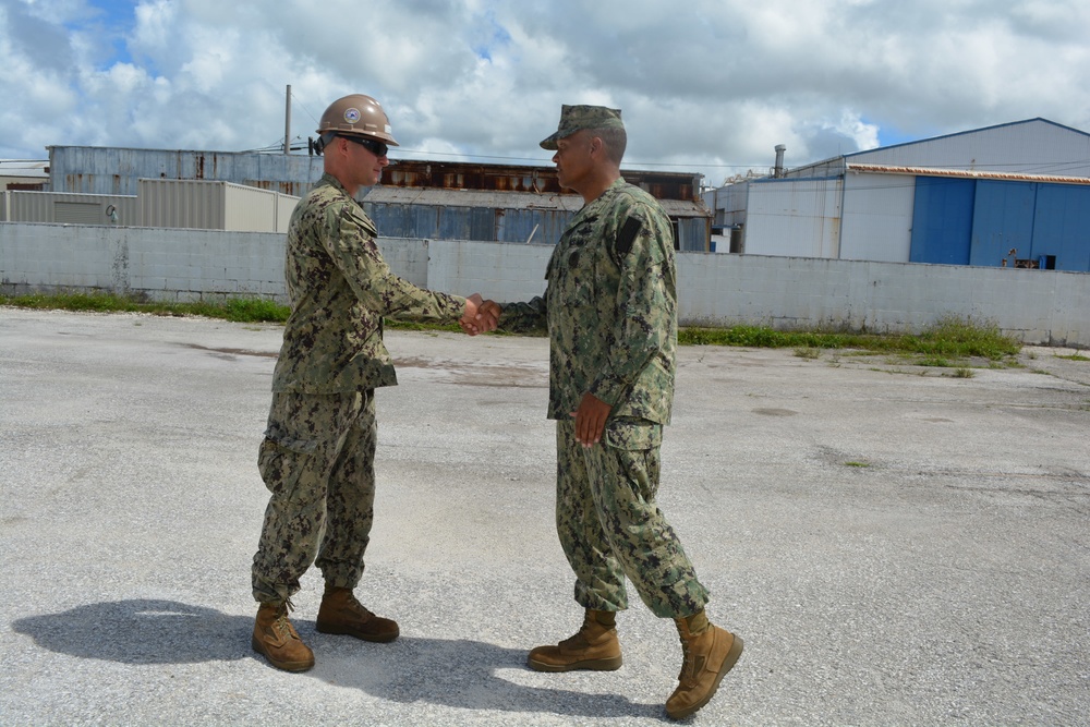 Force Master Chief Delbert Terrell Jr., NAVFAC, visits U.S. Navy Seabees deployed with NMCB-5’s Detail Guam