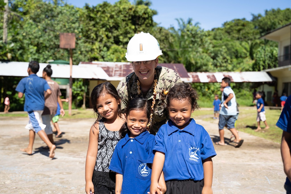 U.S. Navy Seabees deployed with NMCB-5’s Detail Pohnpei attend Pehleng Elementary Opening Ceremony