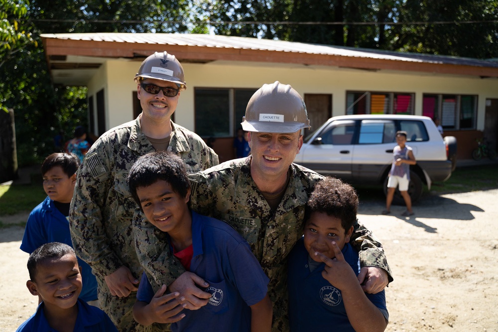 U.S. Navy Seabees deployed with NMCB-5’s Detail Pohnpei attend Pehleng Elementary Opening Ceremony