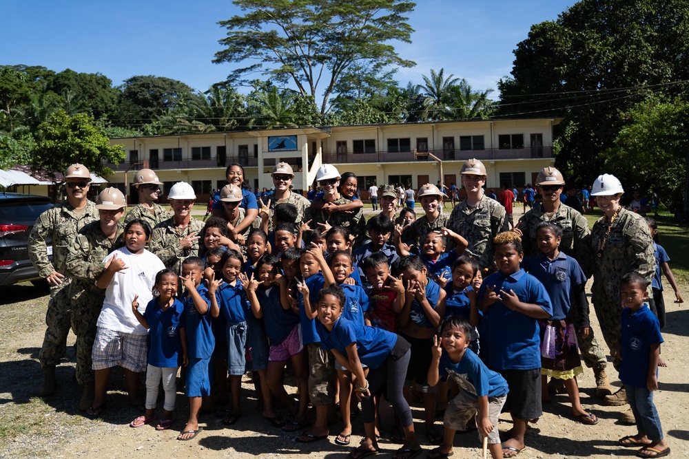 U.S. Navy Seabees deployed with NMCB-5’s Detail Pohnpei attend Pehleng Elementary Opening Ceremony