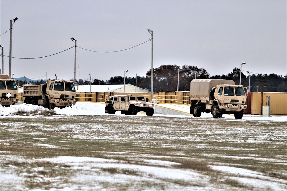 Engineer company Soldiers unload vehicles, equipment from railcars following 2019 Operation Resolute Castle deployment