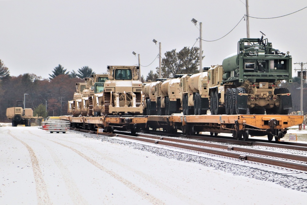 Engineer company Soldiers unload vehicles, equipment from railcars following 2019 Operation Resolute Castle deployment