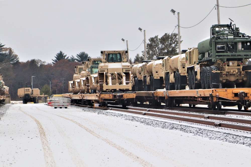 Engineer company Soldiers unload vehicles, equipment from railcars following 2019 Operation Resolute Castle deployment